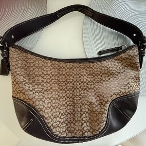 Coach Brown and Tan Signature Shoulder Bag